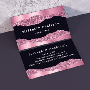 Elegant Pink Glitter Foil Black Business Card