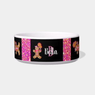 Elegant Pink Glitter Gingerbread Girl Personalized Bowl