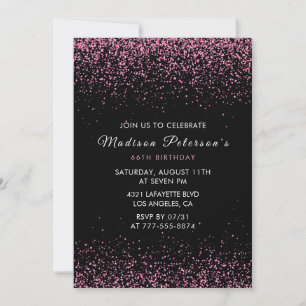 Elegant Pink Glitter Glam 66th birthday Invitation
