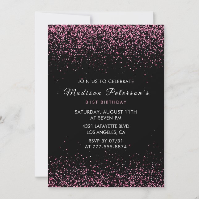  Elegant Pink Glitter Glam 81st birthday Invitation (Front)