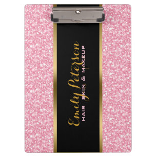 Elegant Pink Glitter Gold & Black Accents Clipboard