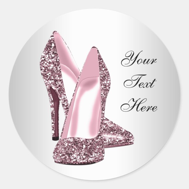 Elegant Pink Glitter High Heel Shoe Classic Round Sticker (Front)