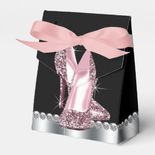 Elegant Pink Glitter High Heel Shoe Favor Box
