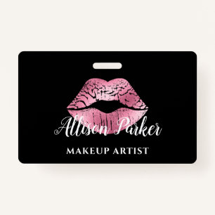 Elegant Pink Glitter Kiss Makeup Artist  Badge