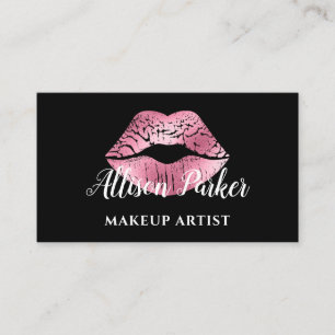 Elegant Pink Glitter Kiss Makeup Artist  Business Card