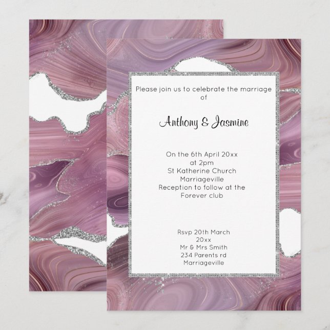 ELEGANT PINK GLITTER MARBLE WEDDING  INVITATION (Front/Back)