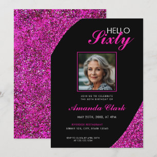 Elegant Pink Glitter Photo 60th Birthday Invitation