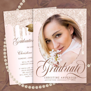Elegant Pink Glitter Photo Graduation Party Invitation