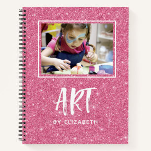 Elegant Pink Glitter Photo Sketchbook With Name No Notebook
