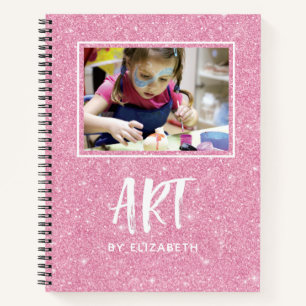Elegant Pink Glitter Photo Sketchbook With Name Notebook