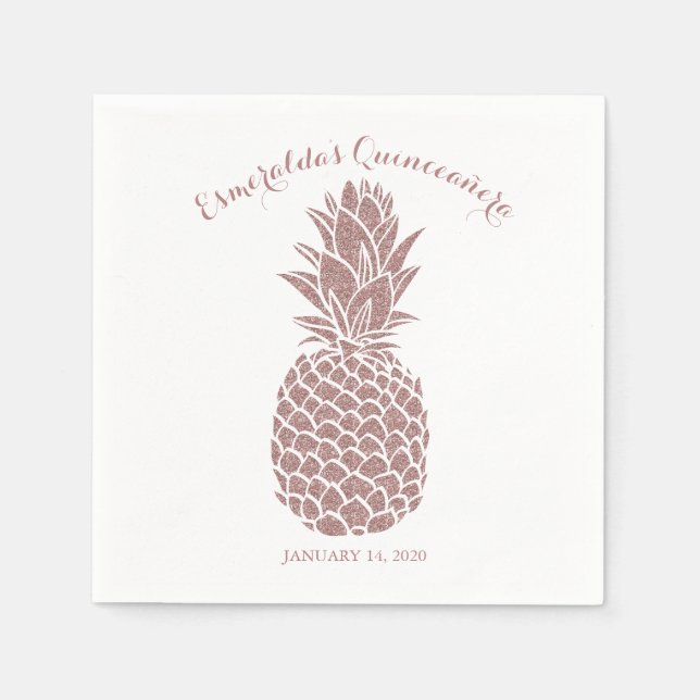 Elegant Pink Glitter Pineapple Quinceanera Party Napkin (Front)