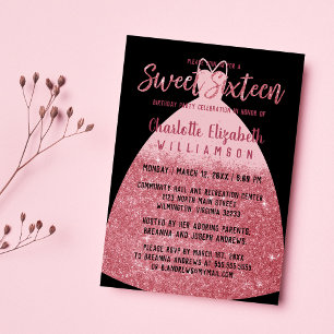 Elegant Pink Glitter Princess Dress Sweet 16 Invitation