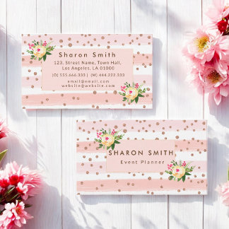 Elegant Pink Glitter Rose Gold Confetti Trendy Business Card