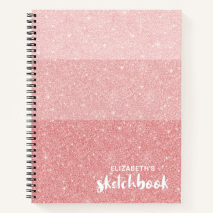 Elegant Pink Glitter Sketchbook With Name Notebook