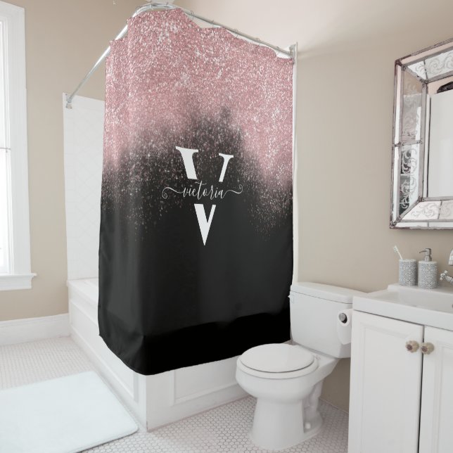 Elegant Pink Glitter Sparkle Monogram Black Custom (In Situ)
