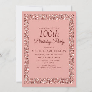 Elegant Pink Glitter Sparkle Women 100th Birthday Invitation