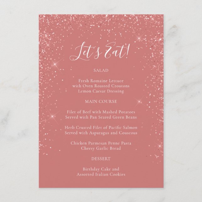 Elegant Pink Glitter Special Occasion Menu (Front)