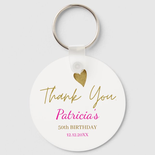 Elegant Pink Gold 50th Birthday Thank You  Favours Keychain (Front)