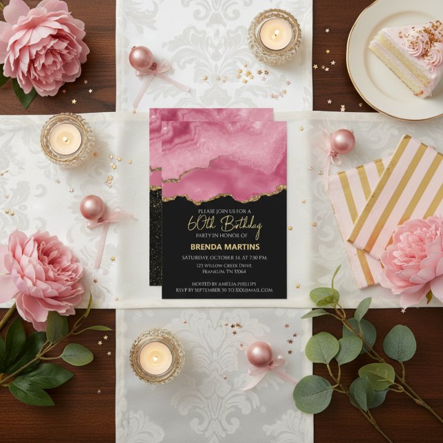 Elegant Pink Gold Abstract Marble Design Invitation (Creator Uploaded)