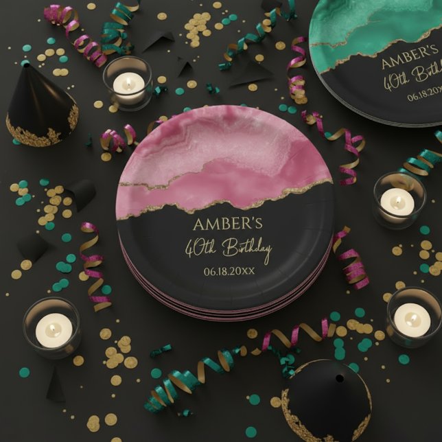 Elegant Pink Gold Abstract Marble Design Paper Plate (Creator Uploaded)