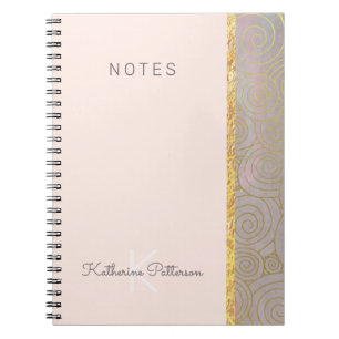 Élégant Pink Gold Abstrait Carnet Spiral initial