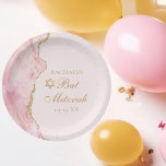 Elegant Pink Gold Agate Bat Mitzvah Party Paper Plate<br><div class="desc">Chic pink and gold agate decorates the side of this beautiful,  girly Bat Mitzvah party paper plate. Your daughter's name is written in beautiful formal script under the Star of David. Perfect feminine decor for a chic,  stylish Jewish family celebrating a girl being called to the Torah.</div>