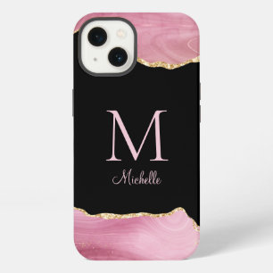 Elegant Pink Gold Agate Monogram  iPhone 13 Case