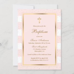 Elegant Pink Gold Baptism Invitation