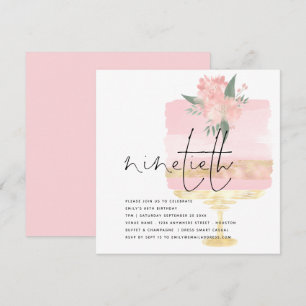 Elegant Pink Gold Birthday Cake 90th Party Invitation
