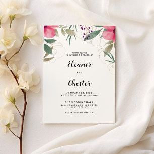 Elegant pink gold botanical floral Wedding Invitation