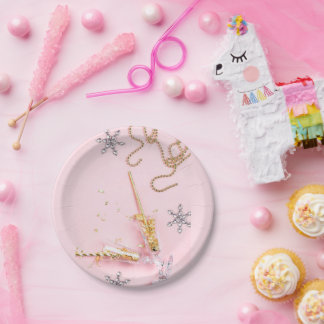 Elegant Pink & Gold Champagne Celebration Paper Plate