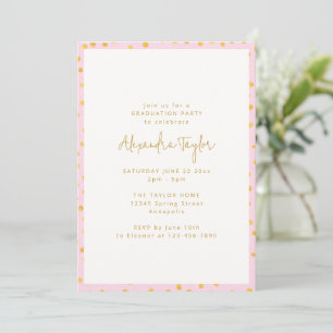 Elegant Pink Gold Confetti Dots Graduation Party Invitation