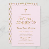 Elegant Pink Gold Cross Girl First holy communion 