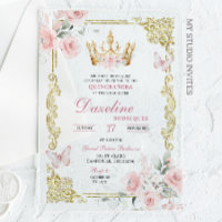 Elegant Pink Gold Crown Quinceanera