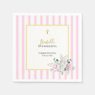 Elegant Pink Gold Floral Christening Napkin