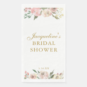 Elegant Pink Gold Floral Customized Bridal Shower Napkin