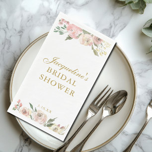 Elegant Pink Gold Floral Customized Bridal Shower Napkin