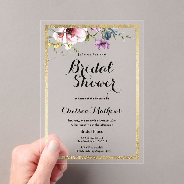 Elegant pink gold floral frame Bridal Shower Acrylic Invitations (Insitu (Handheld))