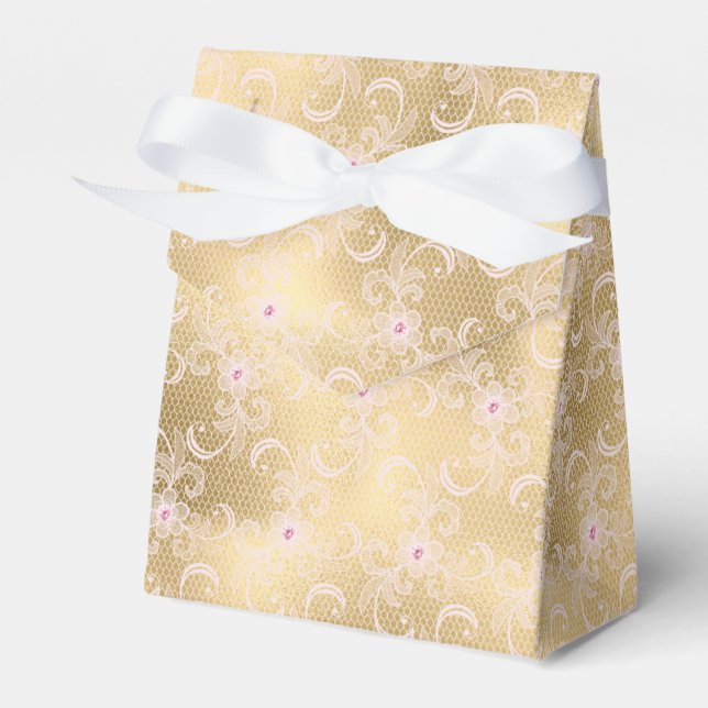 Elegant Pink Gold Floral Lace Bridal Shower Favor Box (Front Side)