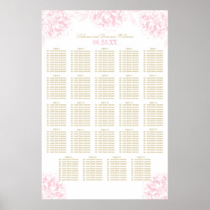 Elegant Pink Gold Floral Peony Wedding Seating Poster