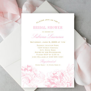 Elegant Pink Gold Floral Peony Wedding Shower Invitation
