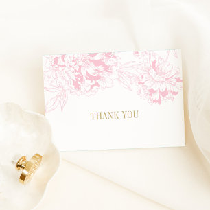 Elegant Pink Gold Floral Peony Wedding Thank You Card