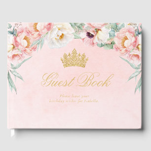 Elegant Pink & Gold Floral Quinceañera Guest Book