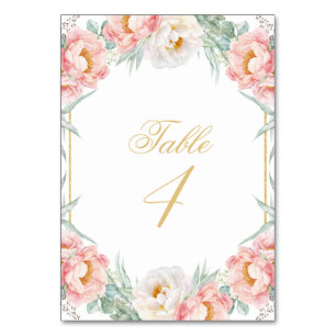 Elegant Pink Gold Floral Quinceañera Table Number