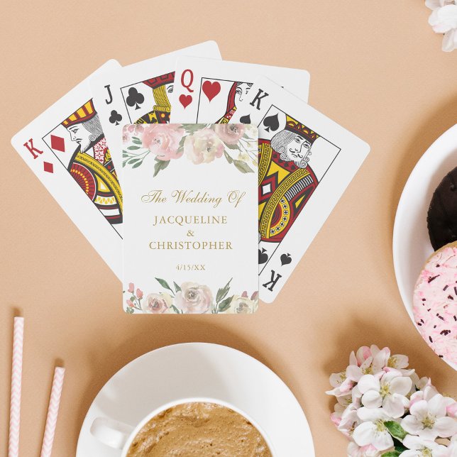 Elegant Pink Gold Floral Wedding Personalized Playing Cards (Creator Uploaded)