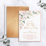 Elegant Pink & Gold Floral Woman's 80th Birthday Invitation<br><div class="desc">Modern,  elegant woman's 80th birthday party invitation featuring a beautiful pink watercolor floral motif in the top corner,  with "80th Birthday Party" and the back of the card in faux matte gold foil,  and the name in matching gold coloured text. Bordered in pink. Copyright Elegant Invites,  all rights reserved.</div>