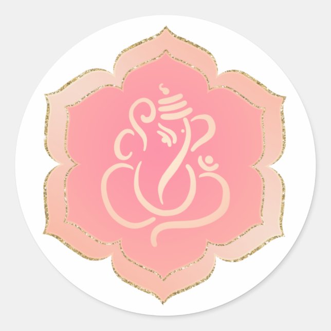 Elegant Pink Gold Ganesh/ Indian God  Classic Roun Classic Round Sticker (Front)