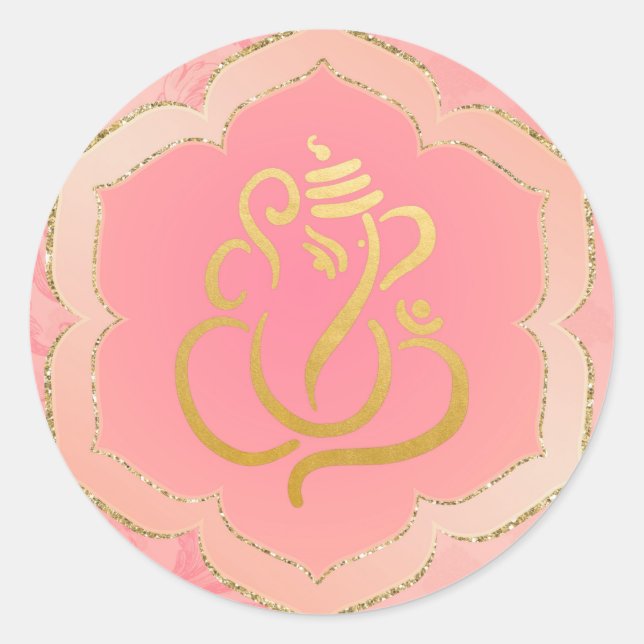 Elegant Pink Gold Ganesh/ Indian God  Classic Round Sticker (Front)