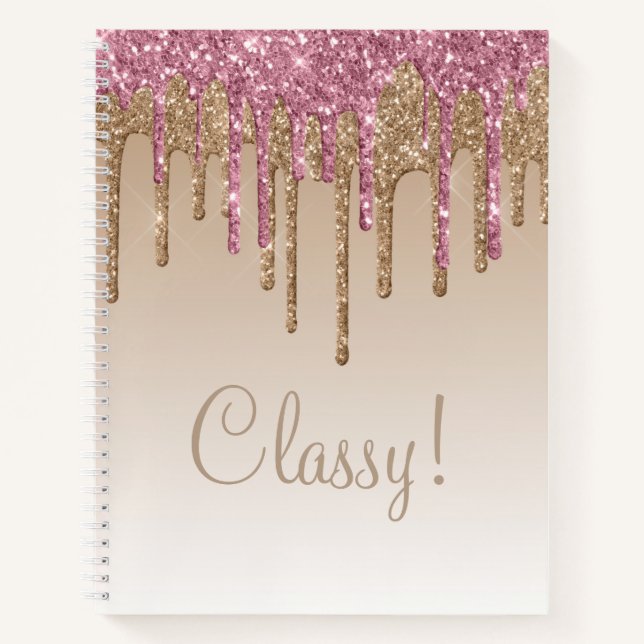 Elegant Pink & Gold Glitter Classy Script Girly Notebook (Front)