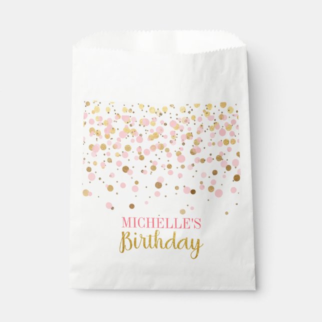 Elegant Pink Gold Glitter Confetti Birthday Favour Bag (Front)